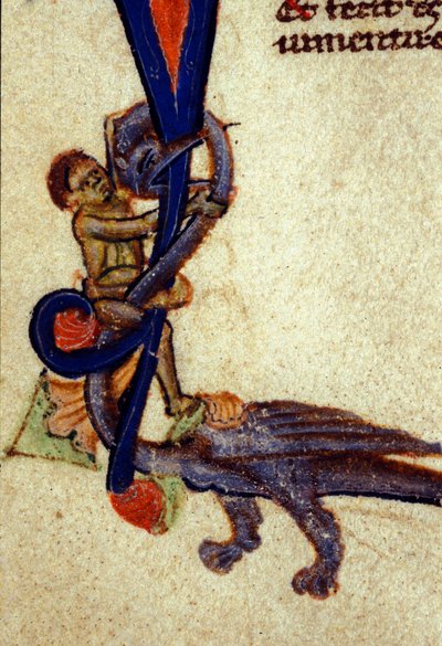 ドラゴンと人間の戦い 14世紀の細密画のディテール 作： Unknown artist
