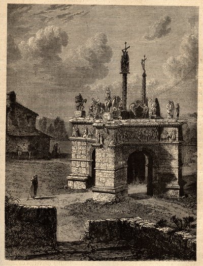 Finistere - Brittany - Le calvaire de Pleyben - Enclos paroissial de Pleyben - Pleyben Parish close - "PATRIE "のエングレーヴィング - DESCRIPTION PECTUREQUIRESSE DE LA FRANCE EN 6 VOLUES BY LUCIEN HUARD - 19世紀末 作： Unknown artist