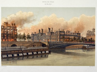 1871年5月24日のパリ・ホテル・ドゥ・ヴィルの火災 - リトグラフ 作： Unknown artist