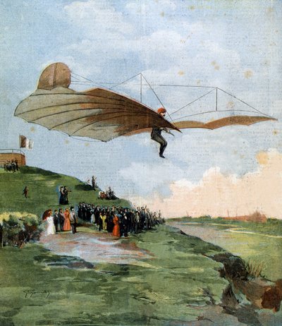 1894年、ドイツのエンジニア、オットー・リリエンタール（1848-1896）の飛行機による初の滑空実験 作： Unknown artist