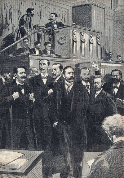 1898年に選出された高等法院の初代議席。ポール・デシャネル（1855-1922）、参議院議長。ポール・アドルフ・グラニエ・ド・カサニャック（1842年～1904年）、ルシアン・ミルヴォワ（1850年～1918年）、ポール・デルーレ（1846年～1914年）、ジャック・ピウ（1838年～1932年）、オイゲン 作： Unknown artist