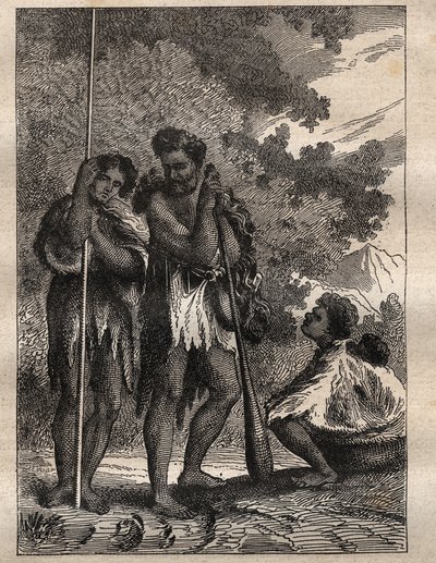 キャプテン・ジェームズ・クック（1728-1779）による第一回目の航海（1768-1771）：ネオ・ゼランディーズ（Neo Zelandaise）の家族 - 図版は "The Great Mariners of 18th century "より引用。 作： Unknown artist