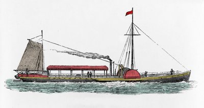 アメリカ人技師ロバート・フルトン（1765-1815）による蒸気船「クレモント」のアメリカ・ハドソン川での初航海 作： Unknown artist