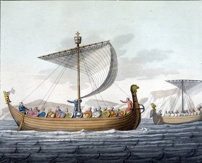 征服王ウィリアム1世（1027 - 1087）の艦隊がイングランドに向けて出航-Ferrario編「古今東西の衣装」にて。ミラノ 作： Unknown artist