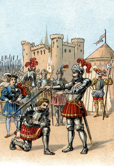 イタリア・マリニャーノの戦いで勝利し、シュヴァリエ・バヤールから騎士号を授与されることを要請するフランスのフランシス1世 作： Unknown artist