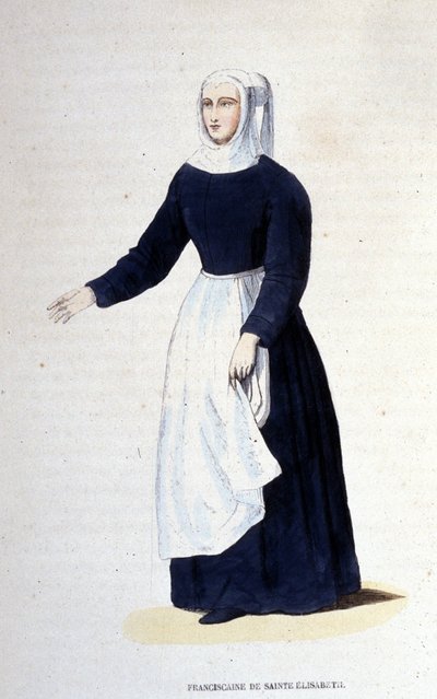 聖エリザベートのフランシスカン修道女。ハンガリーの聖エリザベート（1207年〜1231年）が設立した修道会。19世紀のエングレーヴィング。 作： Unknown artist