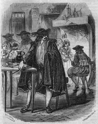 フランソワ・ラヴィアック（1578-1610） ヘンリー4世の暗殺者が宿屋でヘンリー4世を刺すためのナイフを飛ばしている様子 - 19世紀のエングレーヴィング 作： Unknown artist