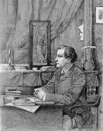 フランソワ・コッペ（1842-1908）、フランスの詩人・劇作家。1885年、M.F.Desmoulinsによるドローイング。 作： Unknown artist
