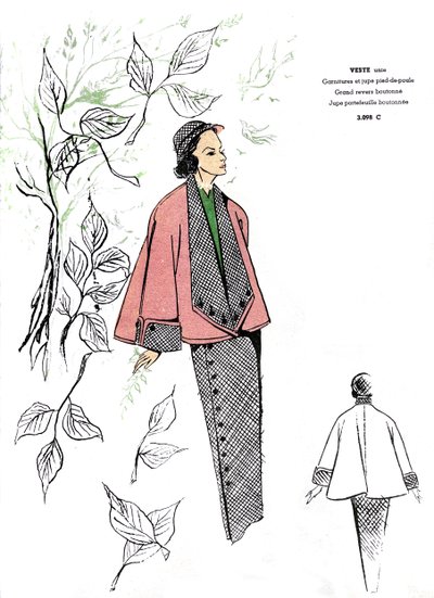 フランスのファッション、千鳥格子のデザイン。 作： Unknown artist
