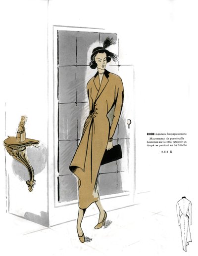 フランスのファッション、ヘーゼルナッツのコートドレスのデザイン。 作： Unknown artist
