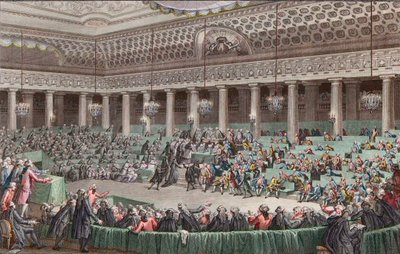 フランス革命-国民議会はすべての特権を放棄する、1789年8月4日、Helmanによる刻印-Assemblee - Nationale Abandonment de tous - les privileges, a Versailles, Seance de la - Nuit du 4 au 5 août 1789 作： Unknown artist