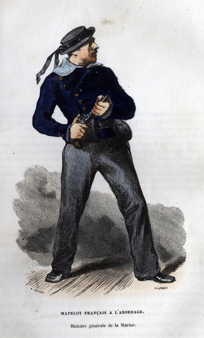 衝突に備えるフランス人水兵。ヴァン・テナックの「Histoire générale de la marine」に掲載。 作： Unknown artist