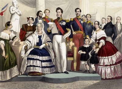 1830年から1848年まで。マリー王女、マリー・アメリ、ルイ・フィリップ1世、パリ伯爵、シャルトル公爵、エレーヌ王女。19世紀のエングレーヴィング。 作： Unknown artist