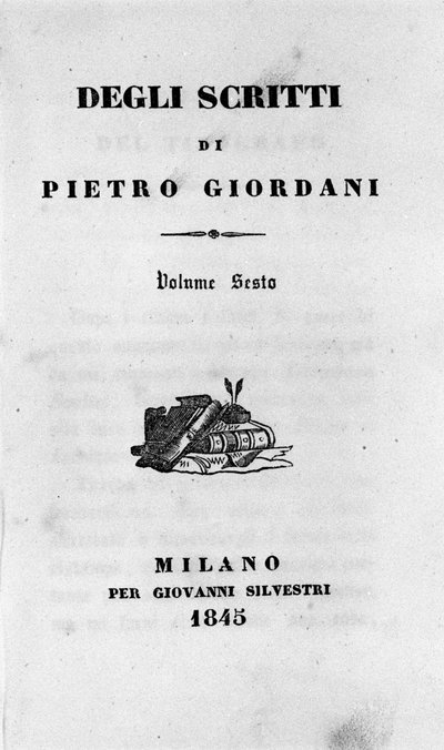 イタリアの作家Pietro Giordani（1774-1848）の「Degli scritti（著作）」の表紙 1845年 作： Unknown artist