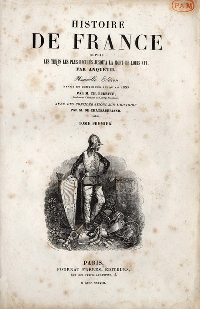 アンケティルの "Histoire de France "の正面図。1838. 作： Unknown artist