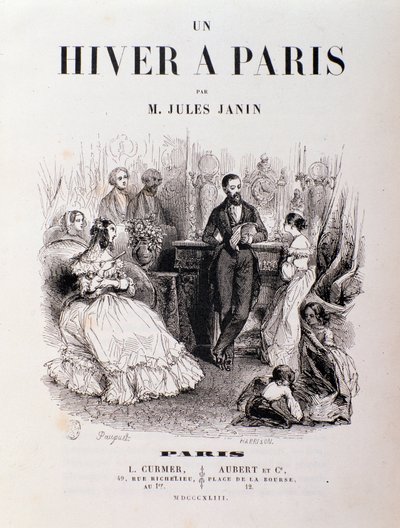 ジュール・ジャナン作「パリの春」の扉絵、ラウンジで歓談するパリジャンたち。1843年 個人蔵 作： Unknown artist