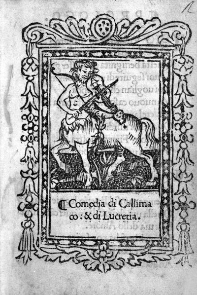 Niccolo di Bernardo dei Machiavelli (Nicolas Machiavelli)の喜劇「La Mandragola」の扉絵。 作： Unknown artist