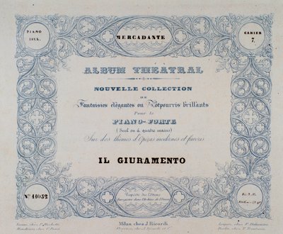 メルカダンテ作のオペラ「Il Giuramento」の扉（1837年 作： Unknown artist