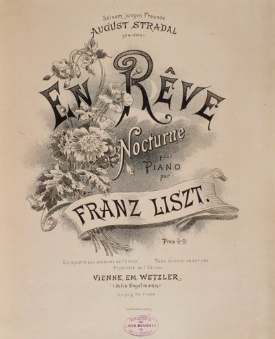 フランツ・リスト（1811-1886）の楽譜「En reve」の扉 19世紀 ボローニャ、civico museo musicale 作： Unknown artist
