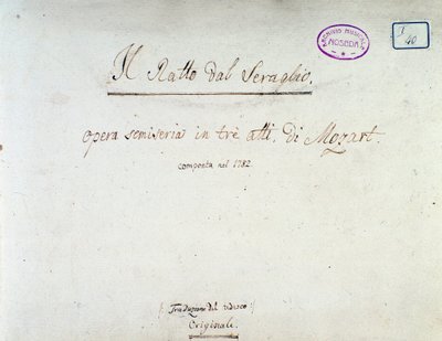 リヒテンタール版モーツァルトのオペラ「Die Entfuhrung aus dem Serail」の扉絵（1838年 作： Unknown artist