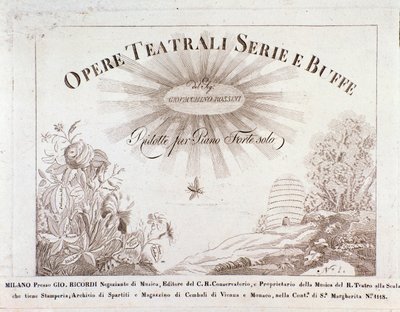 ジョアッキーノ・ロッシーニの「Opere teatrale serie e buffe」の譜面の扉。 作： Unknown artist