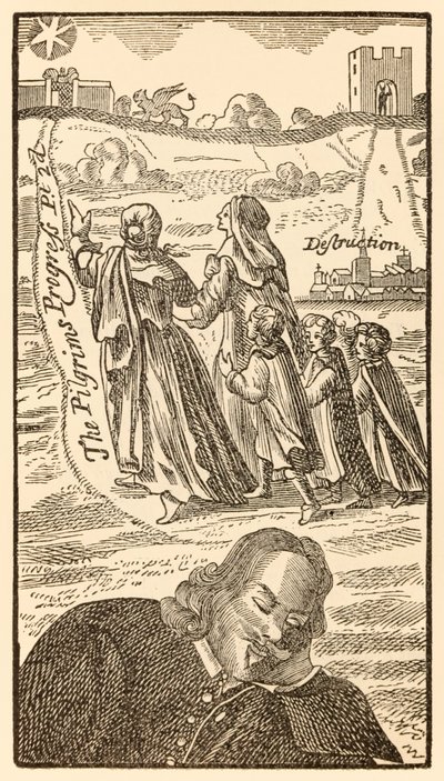 巡礼者の第2部のフロンティピースはこの世界から進歩し、ジョン・バニヤン（1628-1688）がこれからやってくるものへとクリスチャンの家族を夢見る作者、彼の妻クリスチアーナ 作： Unknown