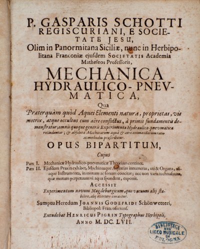 ガスパール・ショットの「Mechanica Hydraulico Pneumatica」の扉絵 作： Unknown artist