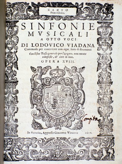Ludovico ViadanaのSinfonie musicaliの譜面の扉。 作： Unknown artist