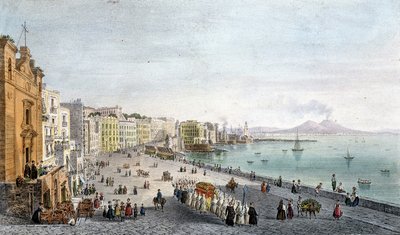 ヴェスーヴを背景にしたナポリ湾での葬儀。 作： Unknown artist