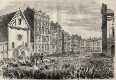 メキシコ皇帝マクシミリアン1世（1832-1867）の葬儀：ウィーンのカプチン教会前での葬儀隊列の到着。L