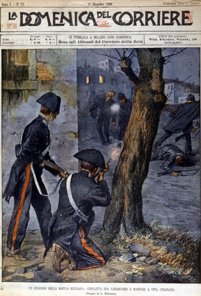 1899年、シチリアのトラーパニ地区で行われたカラビニエリとマフィオシの銃撃戦 作： Unknown artist