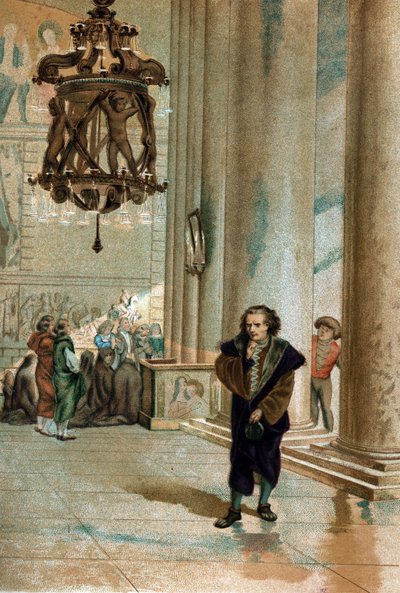 ガリレオ・ガリレイ(1564 - 1642).ピサ大聖堂のランプの振動を観測する。 ルイ・フィギエ著「La Ciencia y sus Hombres」（バルセロナ、1881年）より 作： Unknown artist
