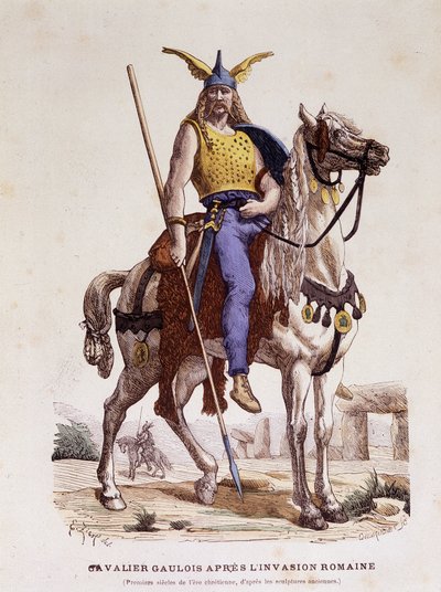 ローマ帝国侵攻後のガリア人騎兵 - "Costumes de Paris through the centuries" にて 作： Unknown artist