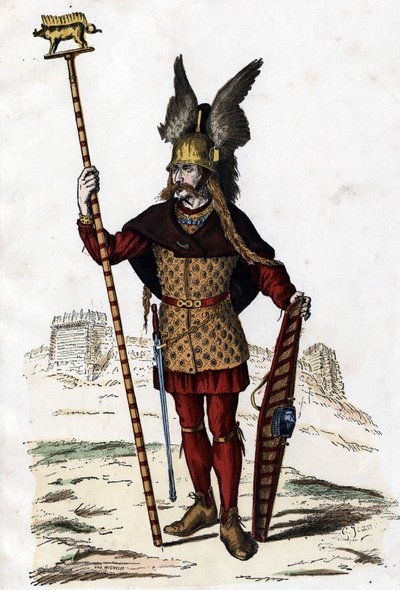 戦争の印をつけたガリアの指導者-「The Civil and Military Costumes of the French through the centuries Paris F. Roy 1882」による。 作： Unknown artist