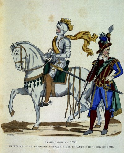 1593年には憲兵、1596年には名誉の子供たちの第一隊の隊長を務めた-Challamelの「La France et les francais」にて 作： Unknown artist