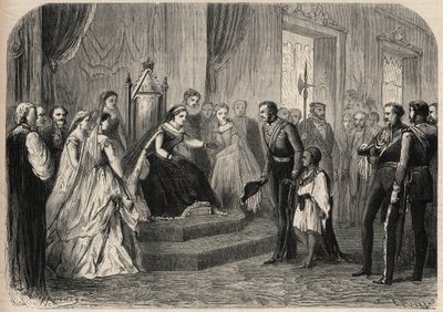 ロバート・コーネリス（コーネリアス）・ネイピア将軍（1810-1890）は、エチオピアのネグスであるテオドロス2世（テウォドロス）の息子であるレウル・アレマエホウ・テウォドロス（1861-1879）をヴィクトリア・アイレ女王（1819-1901）に紹介した。"The Universe illustrious "に掲載されているエングレーヴィング 作： Unknown artist