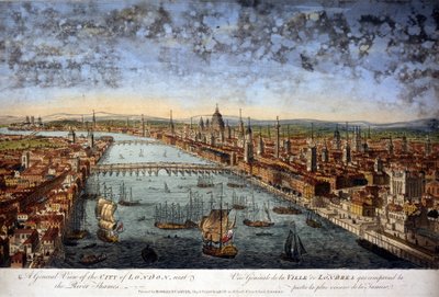 テムズ川に最も近い部分を含むロンドンの街の全景。1800. 作： Unknown artist