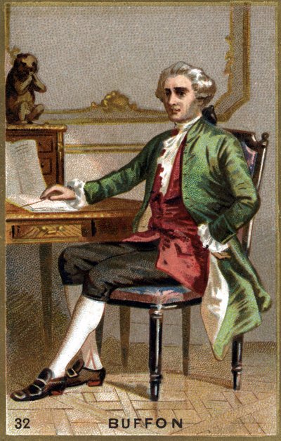 ビュフォン伯爵ジョルジュ・ルイ・ルクレール（1707 - 1788）。19世紀のカラーリトグラフ。 作： Unknown artist