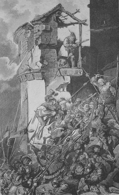 ドイツ農民戦争（1524-1526年）：シュトゥットガルトの北東約40km、シュヴァーベンの森の中心に位置するレムス＝ムール＝クライスの小さな町ムールハルトの荒廃 作： Unknown artist