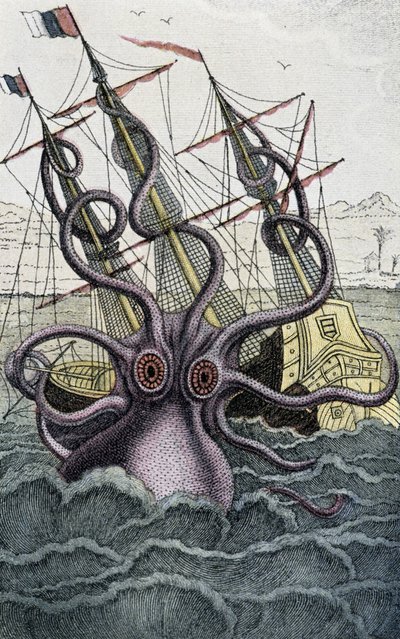 船を襲う巨大なタコ（クラーケン） - パリの「Histoire naturelle des mollusques」のDenys-Montfortより 作： Unknown artist