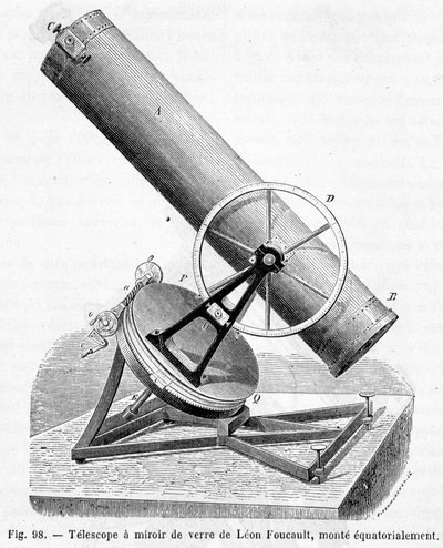 赤道直下に設置されたLéon Foucaultのガラス鏡望遠鏡 - Louis Figuierの「The wonders of science」に掲載されています。 作： Unknown artist