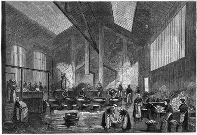 パリのクリミー通りにあるガラスのトリアージ工房。1891年7月18日の「La Nature: revue des sciences et de leurs applications aux arts et a l