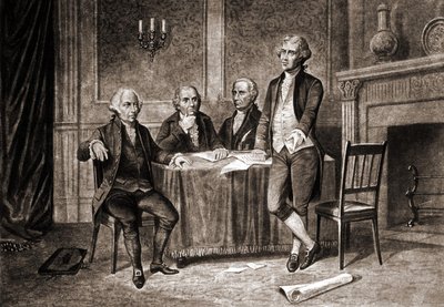 モリス知事（1752-1816）、アダムス、ハミルトン、ジェファーソンと。 作： Unknown artist