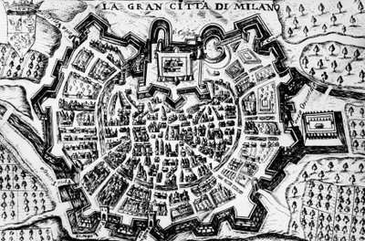 大都市ミラノ、イタリア・ミラノの地図の彫刻 作： Unknown artist