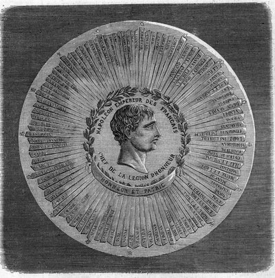 1804年、ナポレオン1世ボナパルト（1769-1821）の大判。"フランスのナポレオン皇帝、レジオン・ドヌール勲章の長。名誉と祖国」。The Illustrious Universe "に掲載されている図版 作： Unknown artist