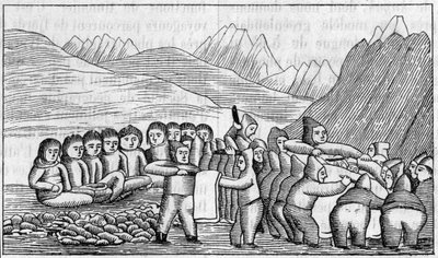 パリの地理学協会でのグリーンランド展。エスキモーが描いた墓画のFac simile（複製）。1889年2月16日の「La Nature: revue des sciences et de leurs applications aux arts et a l
