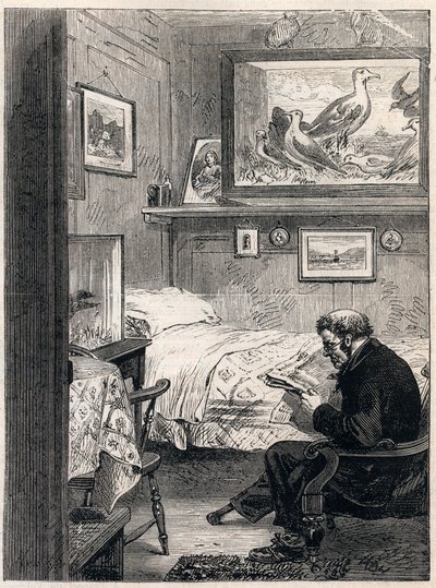 グリニッジ病院 Cabin Royal Charles Ward - 1865年、海軍の年金受給者が退職後の部屋にいる様子を描いた版画（グリニッジ病院） -。 作： Unknown artist