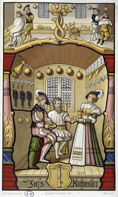美容師と理髪師のシーン - 1559年の細密画のファクシミリ 作： Unknown artist