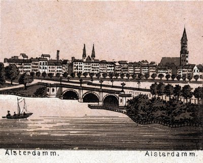 ドイツ・ハンブルグ（Hamburg）：アルスターダム（Alsterdamm）の眺め。「世界図説168景」より 未発表（19世紀末 作： Unknown artist