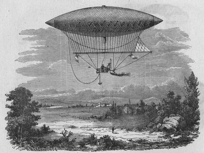 ヘンリー・ギファードは、全長44メートルの蒸気エアロスタットをテストしている。科学のアルバム」（ジュベ社）より 作： Unknown artist
